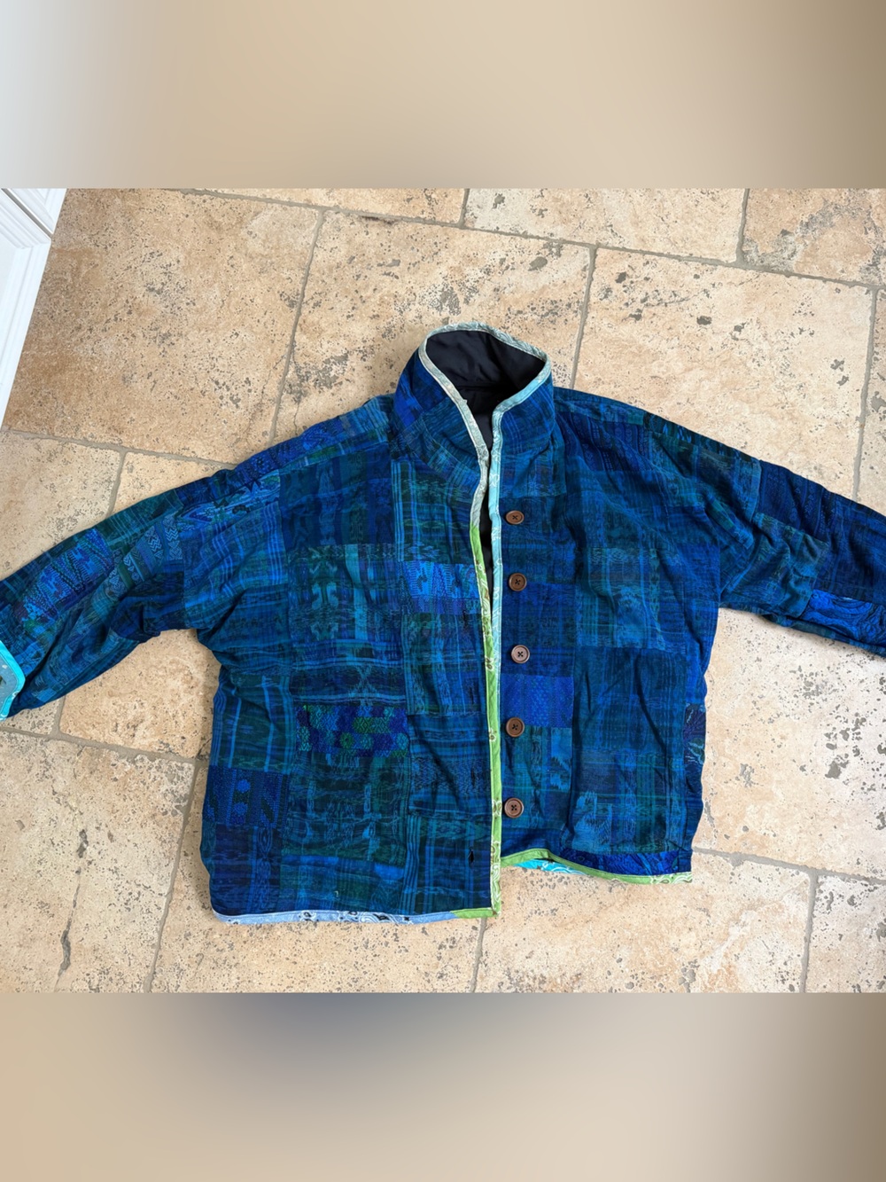 Shop Delrose Mandriana Bandana Blue Patterned Quilted Jacket